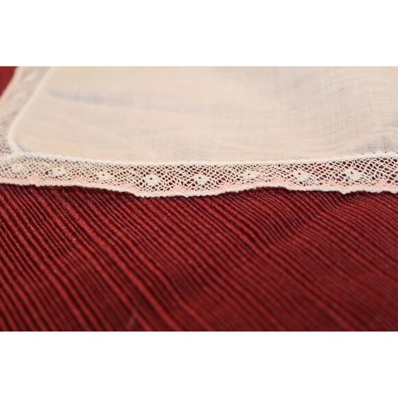 Vintage Floral White Linen Handkerchief w/Lace Edge & Embroidered Flowers Hankie - Picture 4 of 4